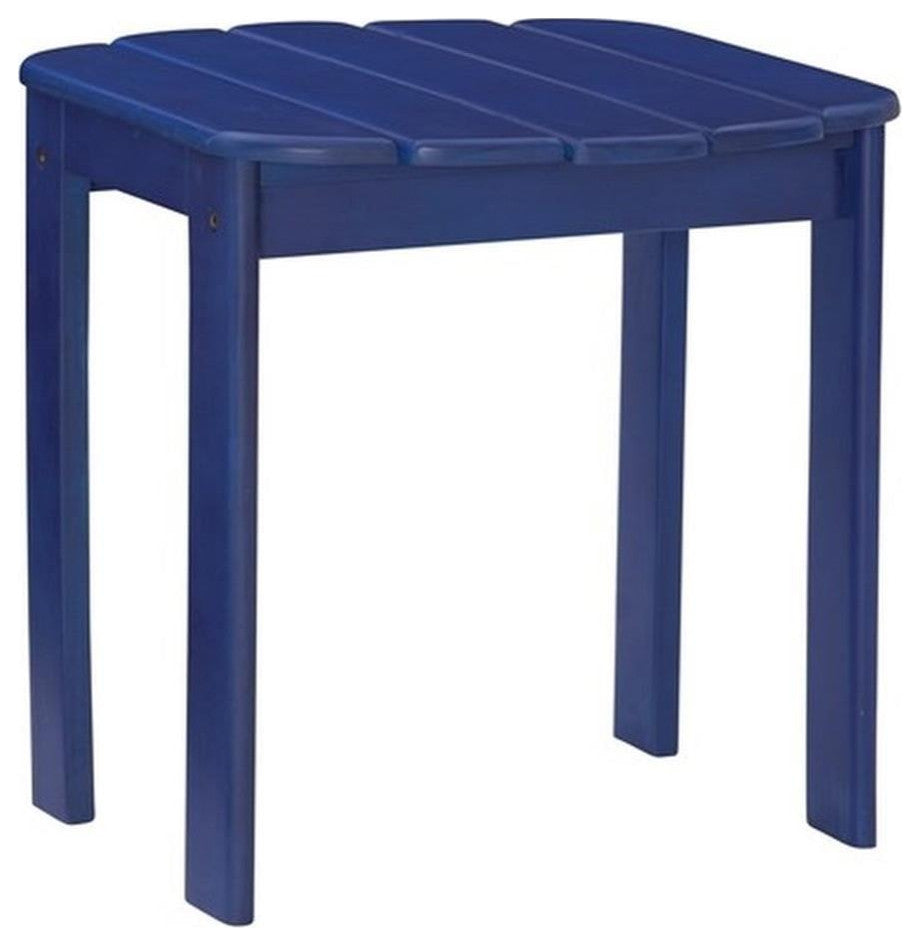Linon Adirondack Sturdy Solid Acacia Wood Outdoor End Table in Blue Stain