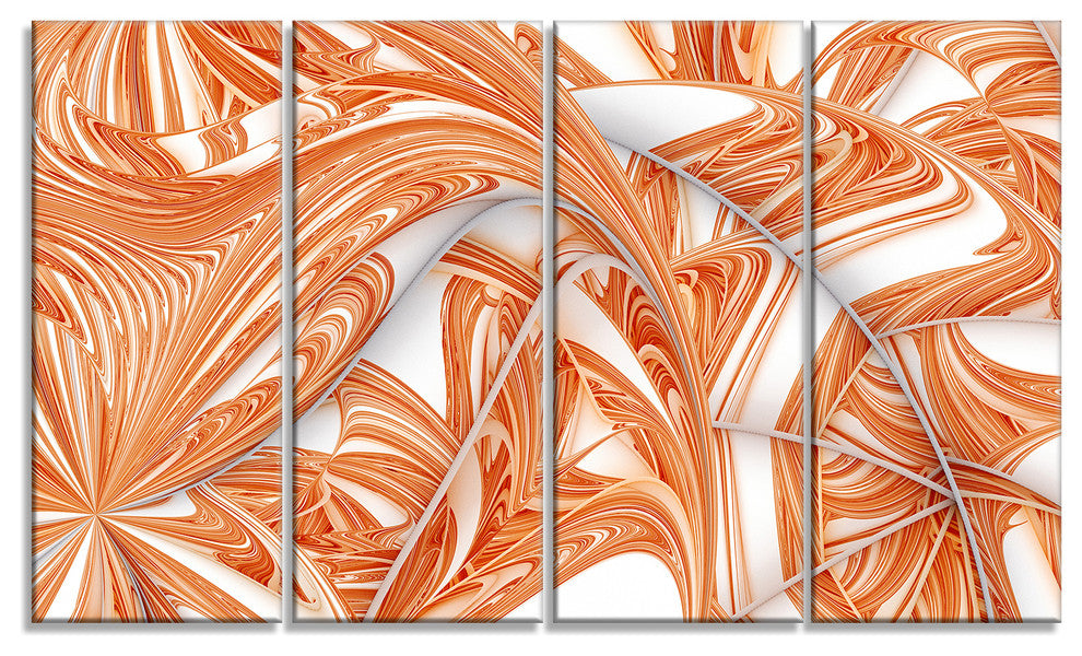 Brown Winter Fractal Pattern, Abstract Art on Canvas, 48"x28", 4 Panels