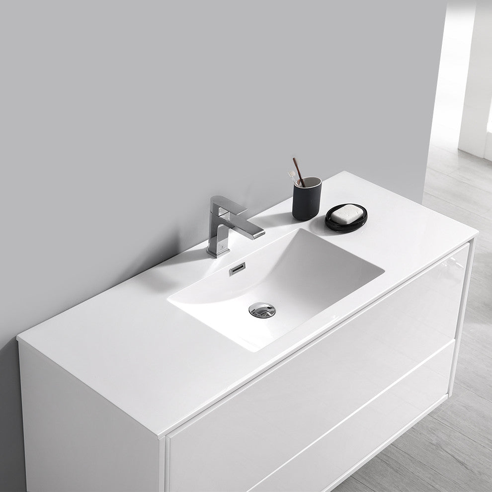 Fresca Catania 48" Gloss White Wall Hung Cabinet With Integrated Sink