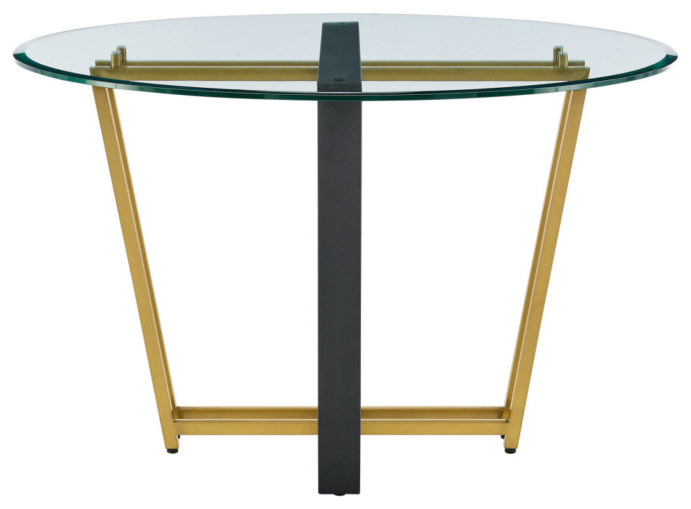 Devi 48" Round Glass Tabletop Dining Table With Gold and Black Base
