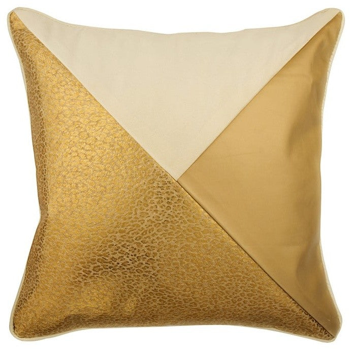 Patchwork Gold Faux Leather & Suede 26"x26" Pillow Cover, Gold Safari