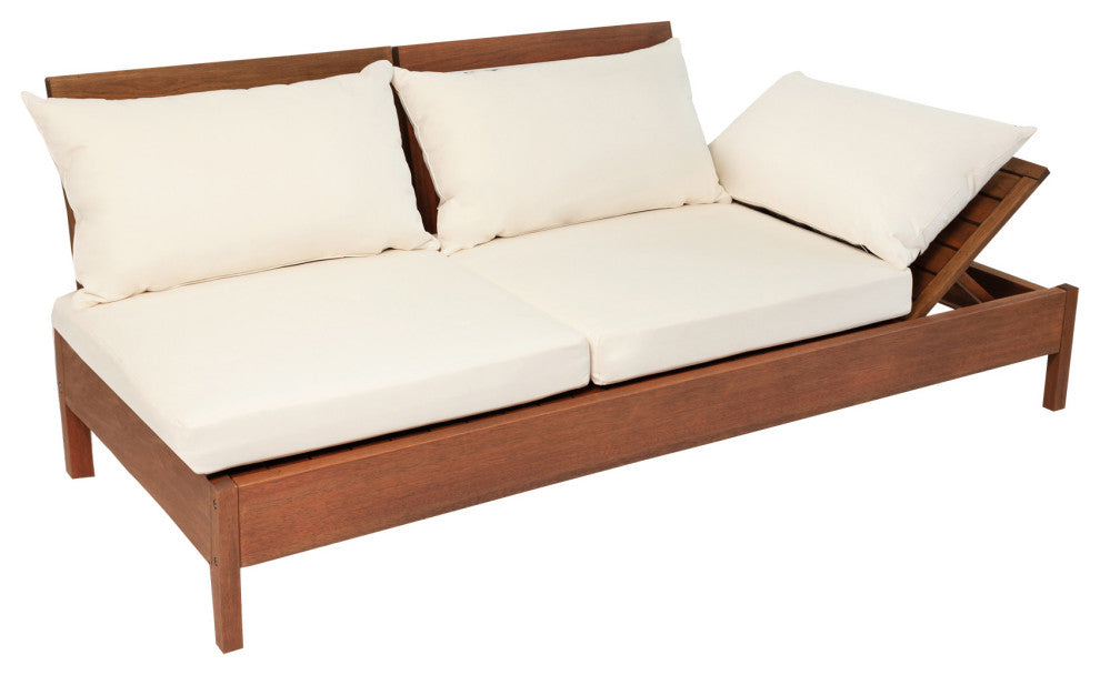 Grass Eucalyptus Wood Outdoor Reclining Chaise With Backrest and Cushions
