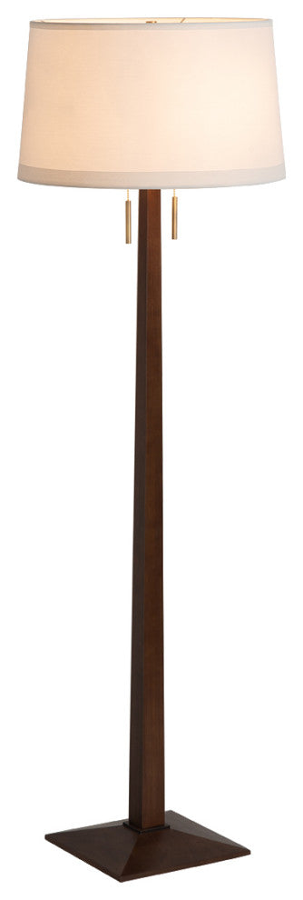Taper Floor Lamp Dark Walnut Wood Finish, Weather Brass, White Shade, Dimmer