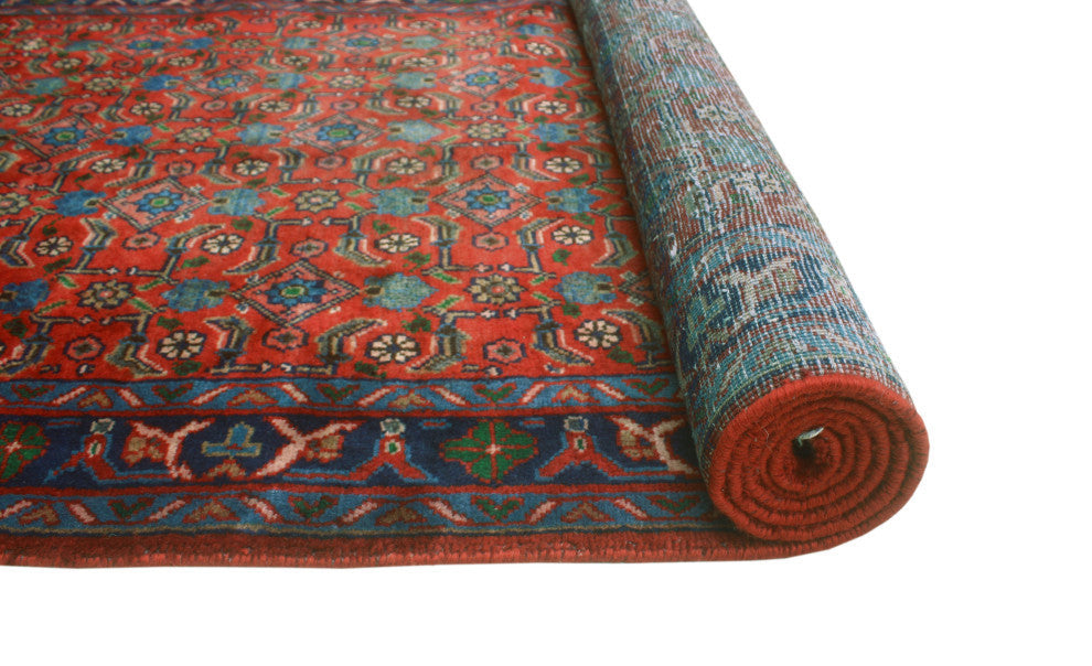Fine Vintage Distressed Talbert Red/Navy Runner, 3'5x13'5