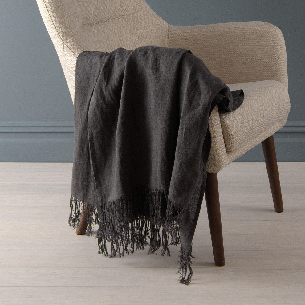 Linen Throw, Dark Grey, 50"x60"