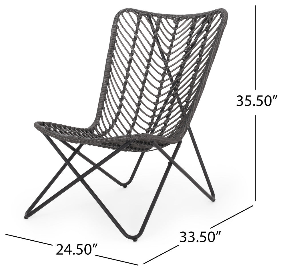 Juan Outdoor Wicker Accent Chairs, Set of 2, Gray/Black