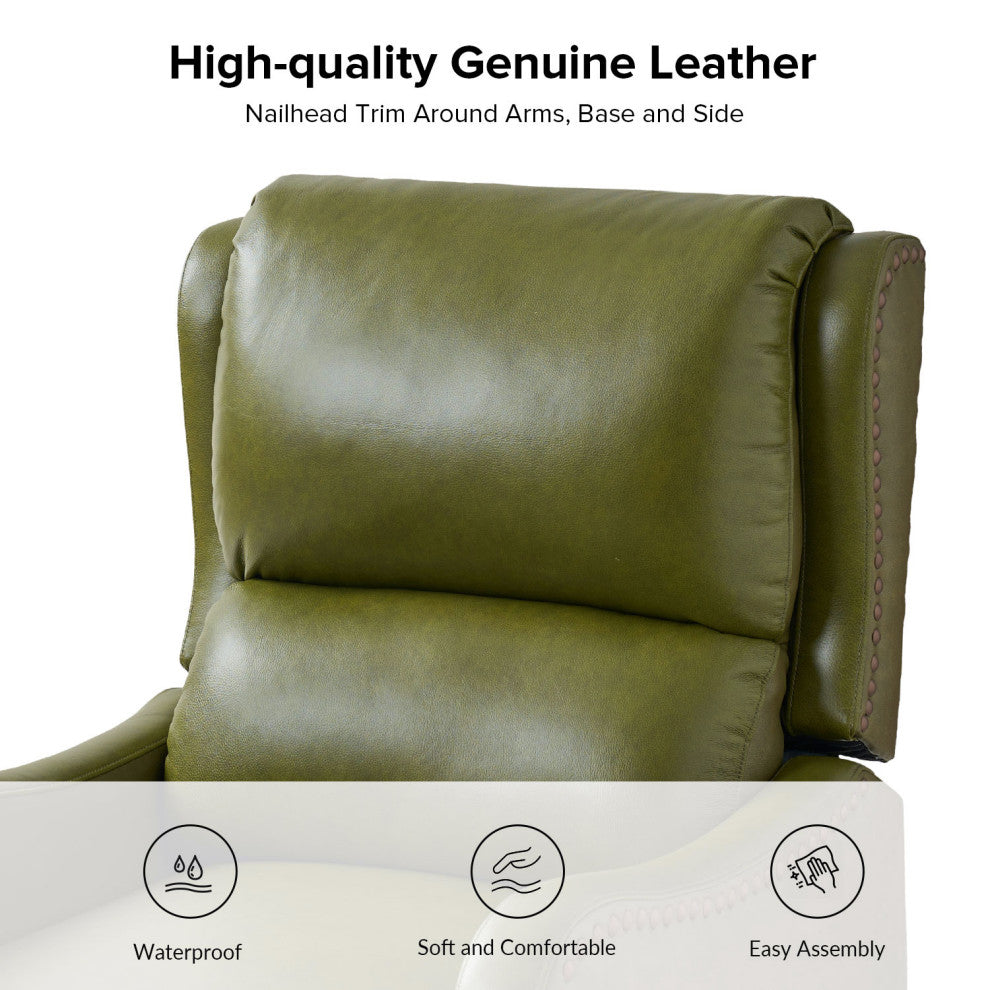 Genuine Leather  Push back Recliner With Wingback, Olive