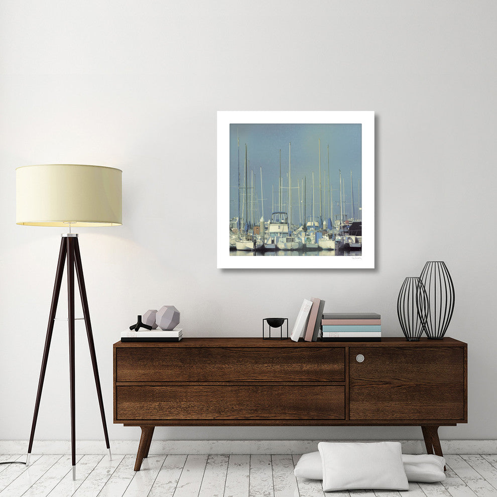 "Harbor Boats Blue Sky" Digital Paper Print by Sue Schlabach, 38"x38"