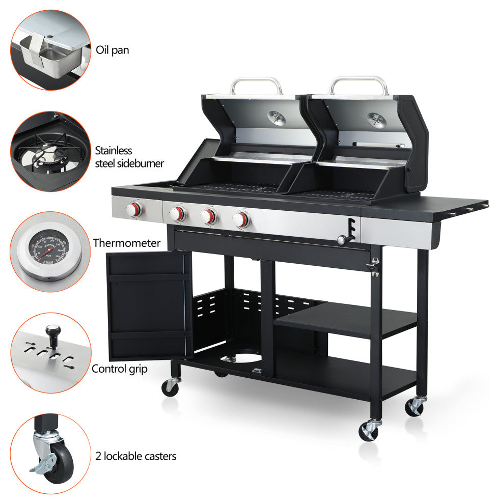 GDF Studio 3 Burner Propane Gas Outdoor Versatile BBQ Grill With Charcoal Grill