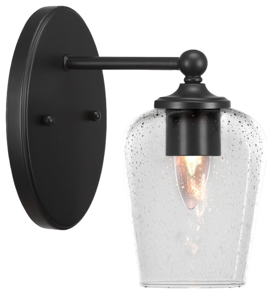 Capri 1-Light Wall Sconce, Matte Black/Clear Bubble