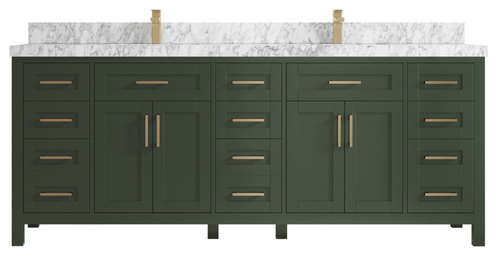 Cambridge 84 Double Sink Bath Vanity in Pewter Green 2" Carrara Marble
