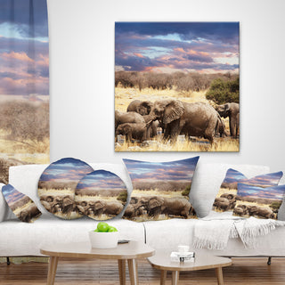 Memory of Elephants in Bush Abstract Throw Pillow, 18"x18"