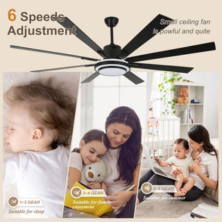 72" Modern Ceiling Fan with Reversible Blades, Dimmable Light and Remote, Black, 72"