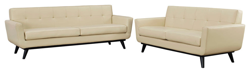 Modway Engage 2 Piece Leather Living Room Set, Beige