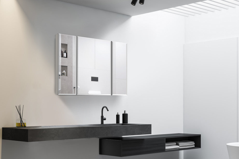 Frameless Aluminum Medicine Cabinet Adjustable Shelves,36x26Inch