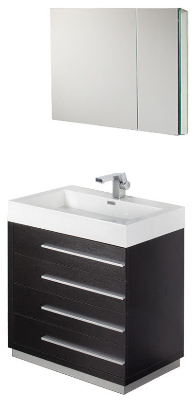 Livello 30" Black Modern Bathroom Vanity With Medicine Cabinet, FFT1030CH