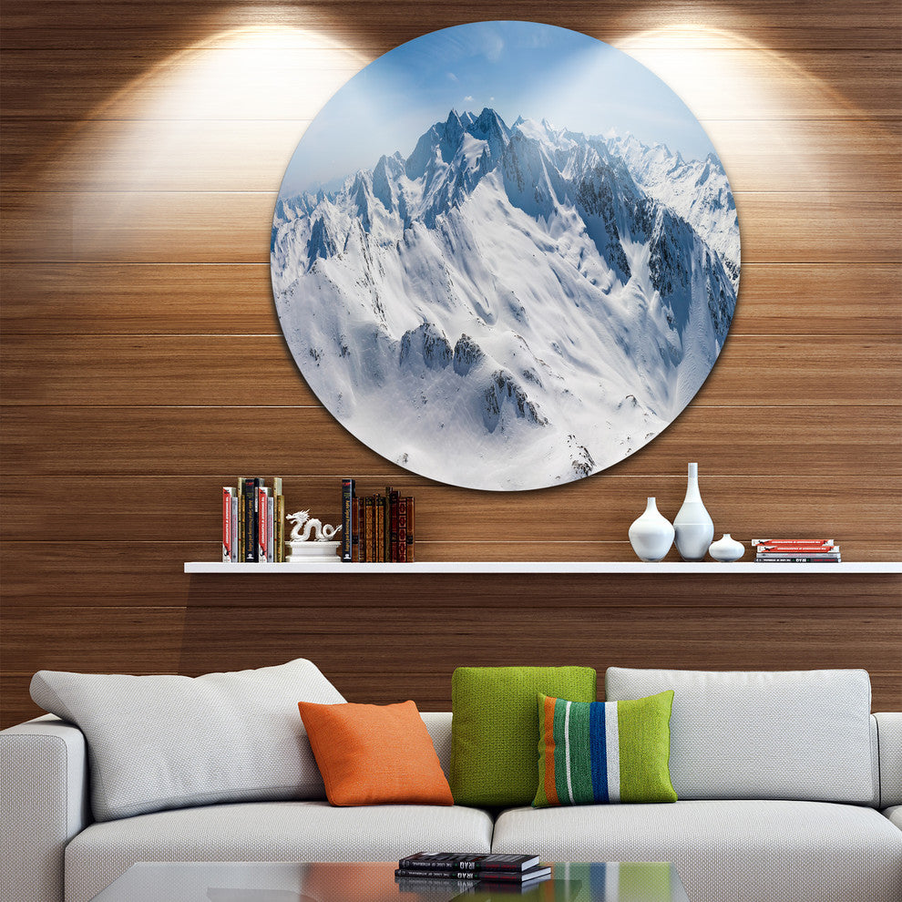 Snowy Mountains Panoramic View, Landscape Disc Metal Wall Art, 36"