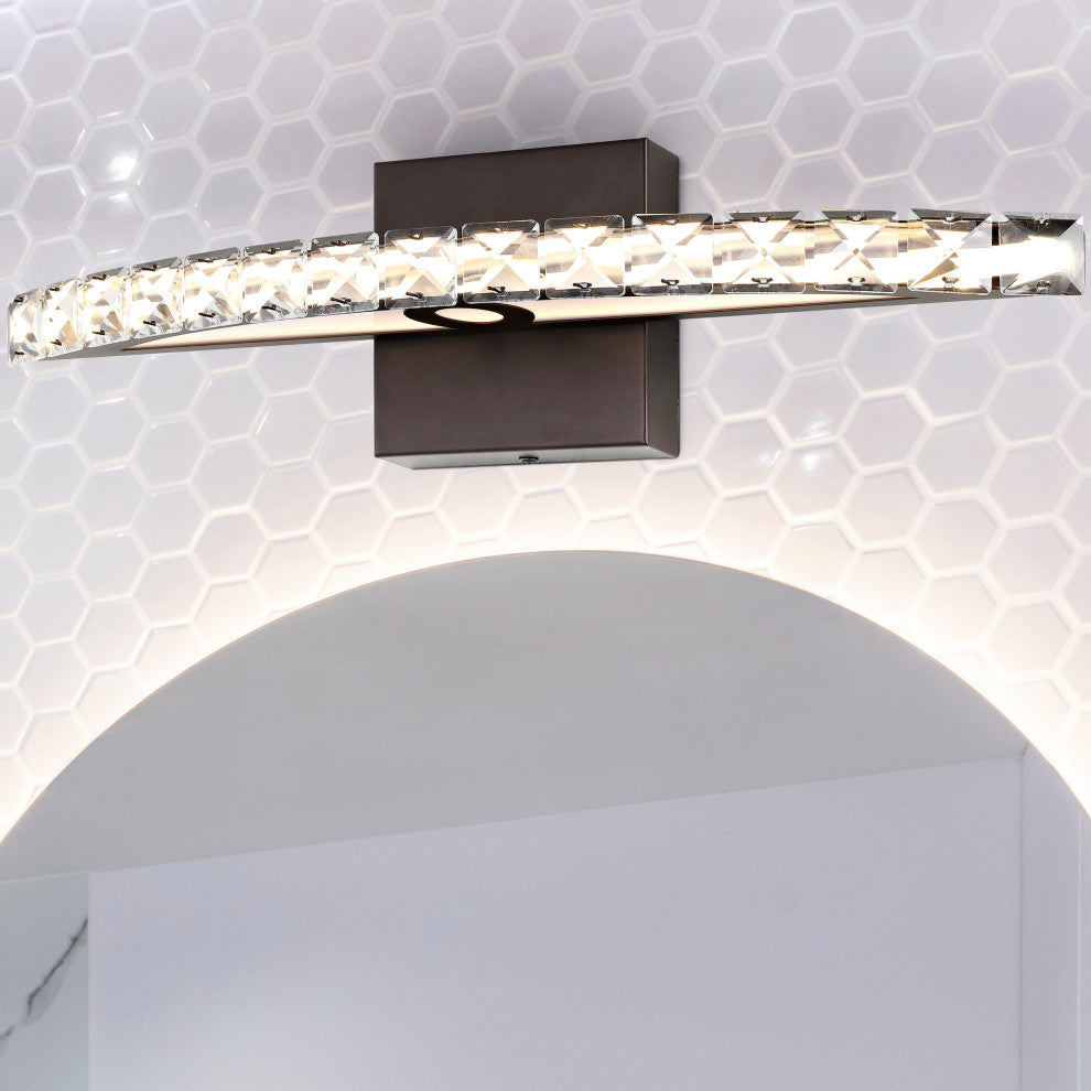 Alyson 18" 1-Light Iron/Acrylic Integrated Vanity Light, Oil Rubbed Bronze/Clear