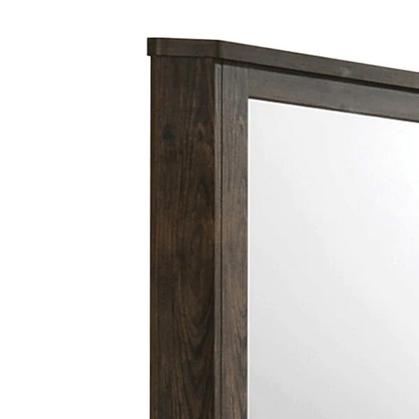 Benzara BM204558 Transitional Style Decorative Mirror with Grooved Panels, Brown