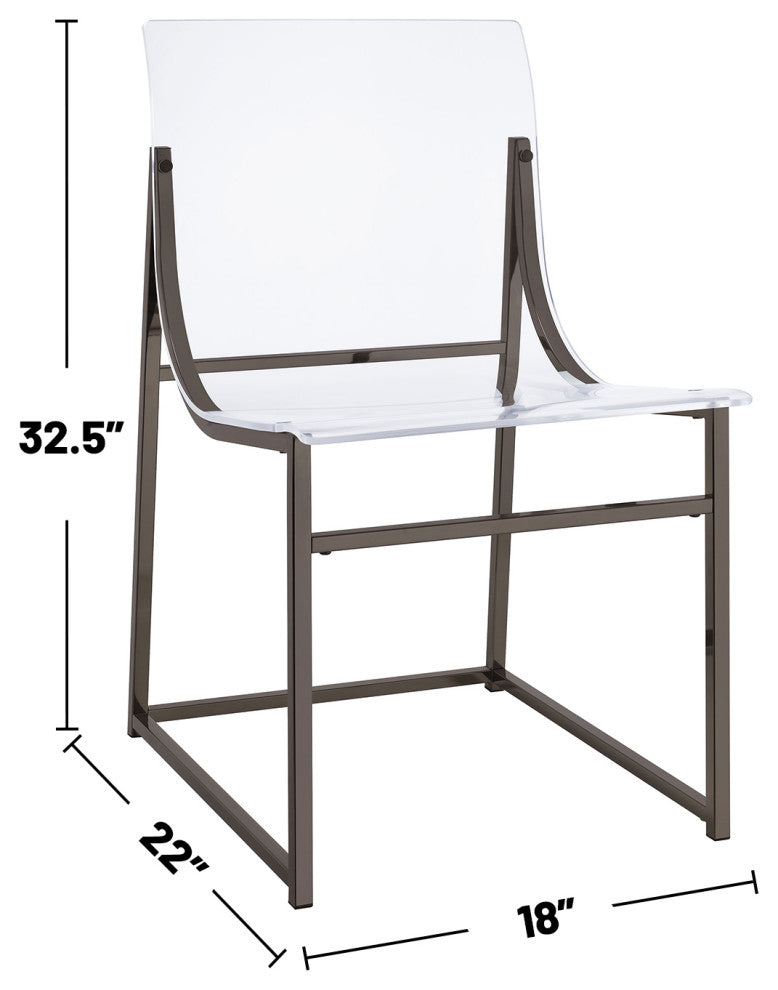 Set of 2 Acrylic Dining Side Chairs, Clear and Black Nickel