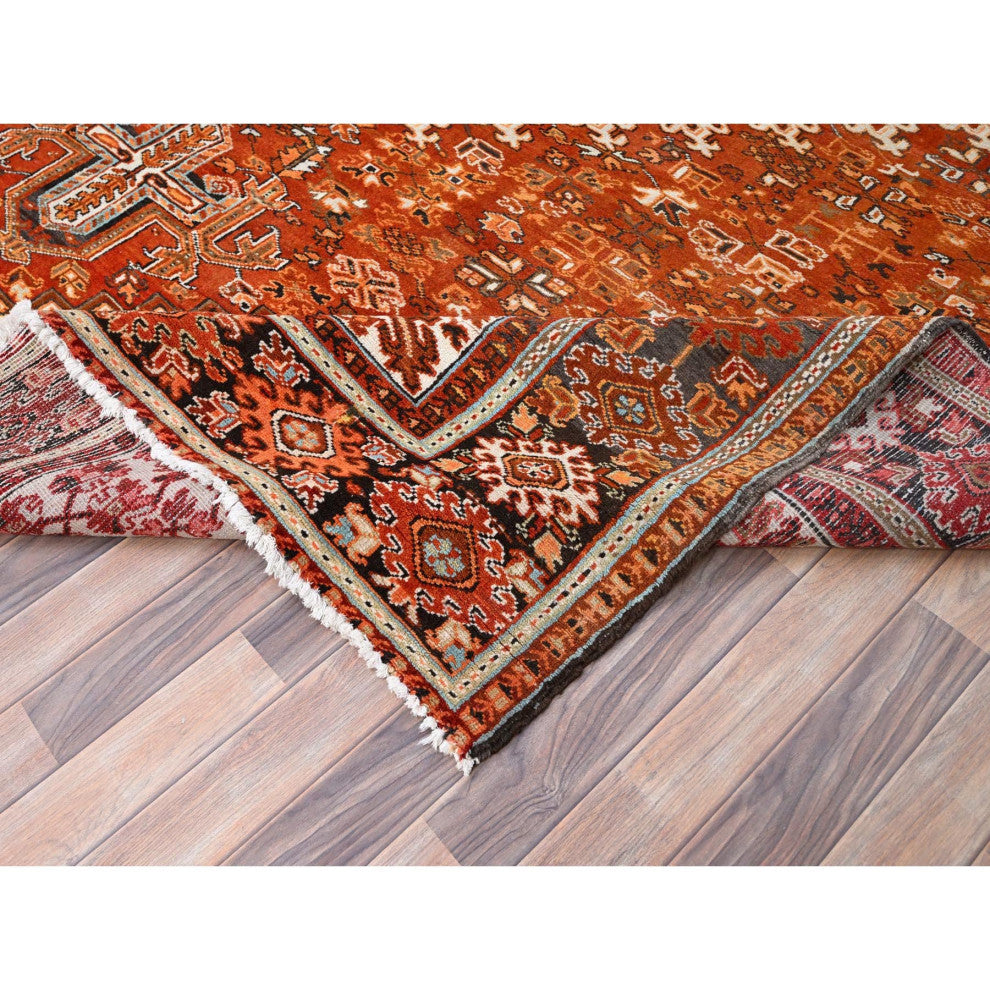 Alloy Orange Semi Antique Persian Heriz Worn Wool Hand Knotted Rug 10'2"x13'