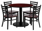 36'' Round Mahogany Dining Laminate Table Set, 4 Ladder Back Metal Chairs