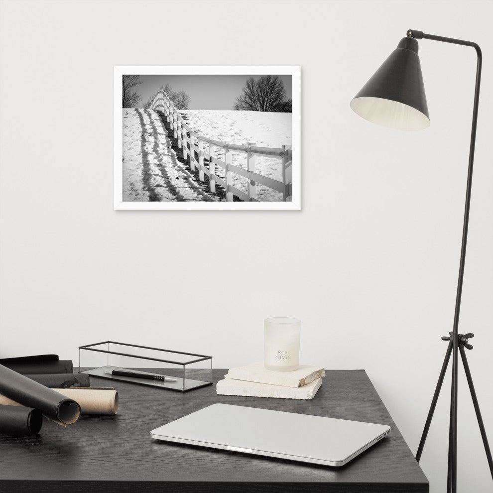 Endless Fences in Black & White Rural Landscape Framed Photo Paper Art Prints, White, 12" X 16"