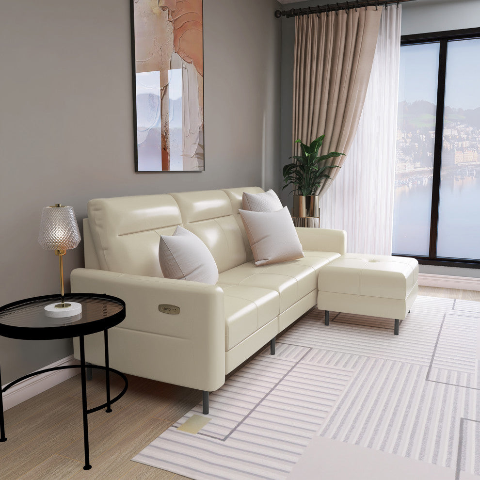 L-Shaped Leather Sectional Sofa Set Cushions Sectional Sofa Footrests