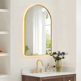Starlit Domed Bathroom/Vanity LED Wall Mirror, Brushed Gold, 24"