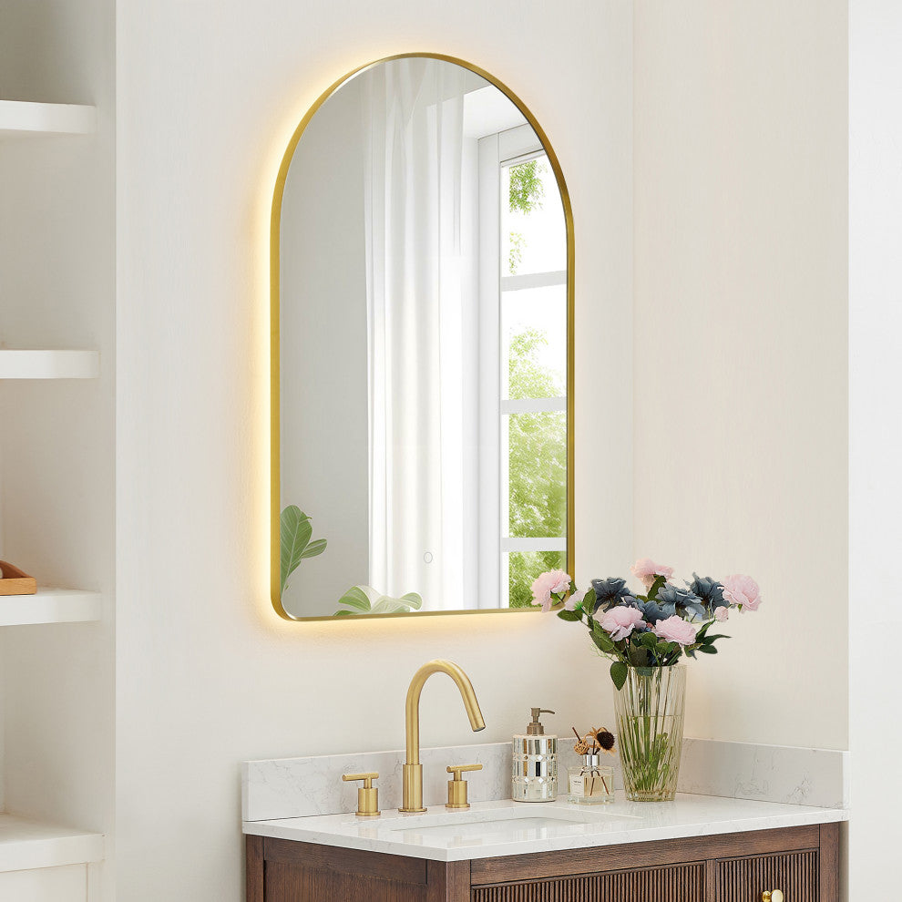 Starlit Domed Bathroom/Vanity LED Wall Mirror, Brushed Gold, 24"