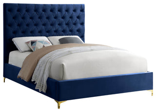 Cruz Velvet Upholstered Bed, Navy, Full