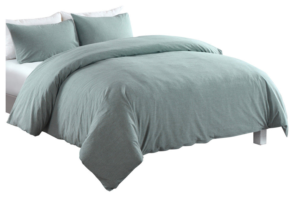 Messy Bed Washed Cotton Duvet Cover and Sham Set, Green, King