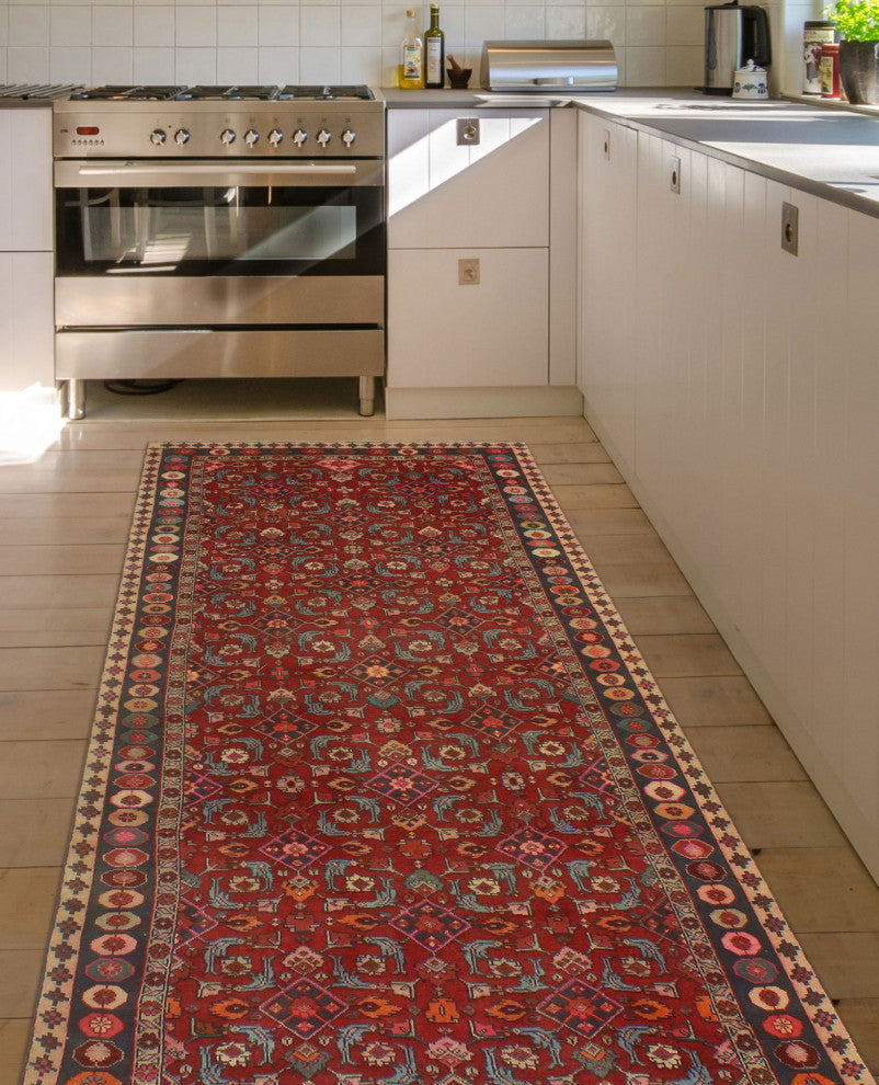 Fine Vintage Distressed Hadlee Red/Charcoal Runner, 3'11x9'10