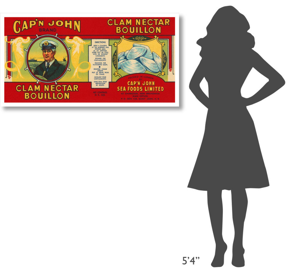 "Cap'n John Brand Clam Nectar Bouillon" Print by Retrolabel, 46"x24"