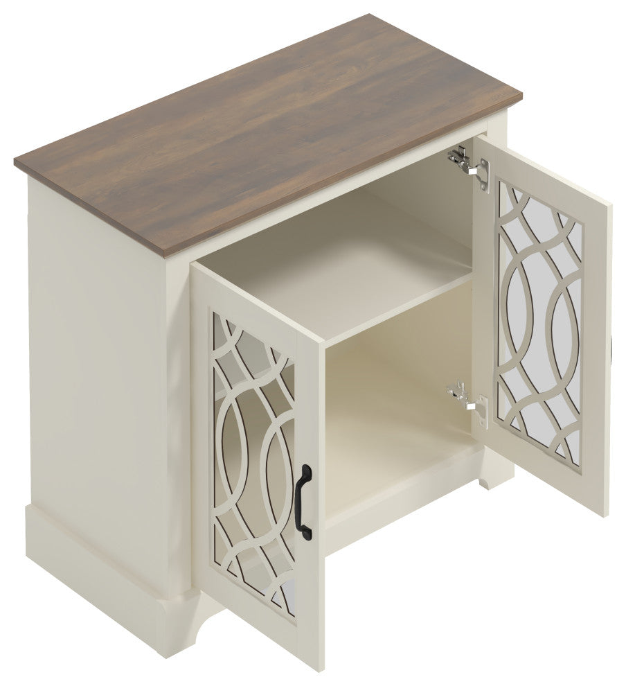 Raccon Black with Knotty Oak Accent Cabinet with 2 Doors, Ivory With Knotty Oak