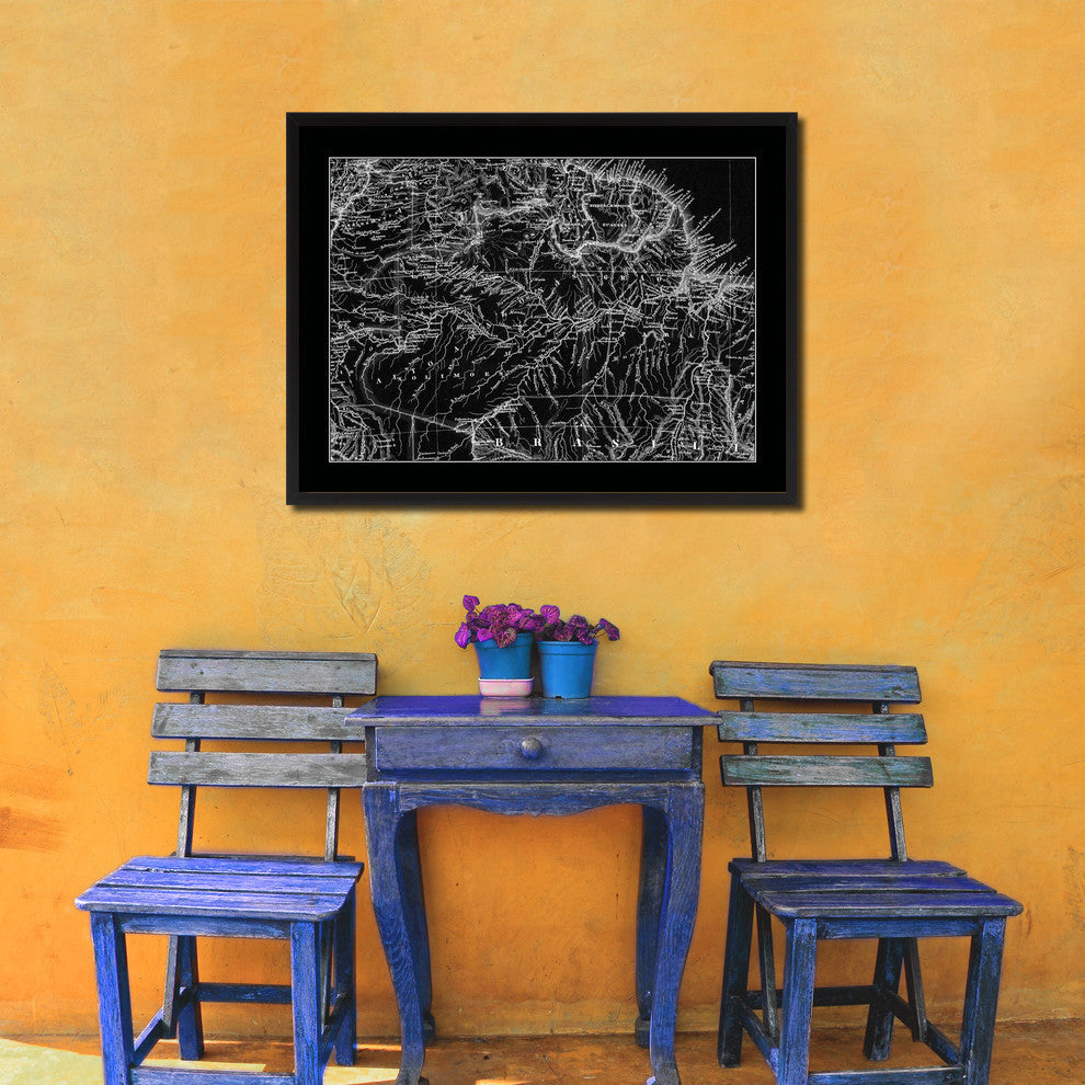 Amazon River Basin Old Monochrome Map Print On Canvas With Frame, 16" X 21"