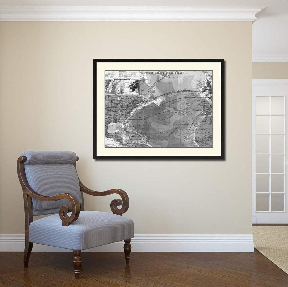 North Atlantic Telegraph Lines Stieler Vintage B&W Map Canvas Print, 16"x21"