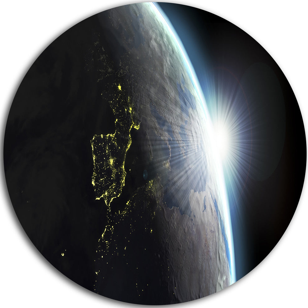 Earth View With Day And Night Effect, Digital Art Round Wall Art, 23"