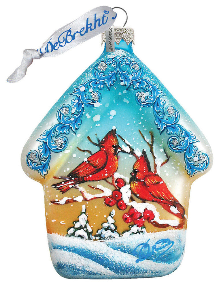 Hand Painted Scenic Glass Ornament Cardinal House