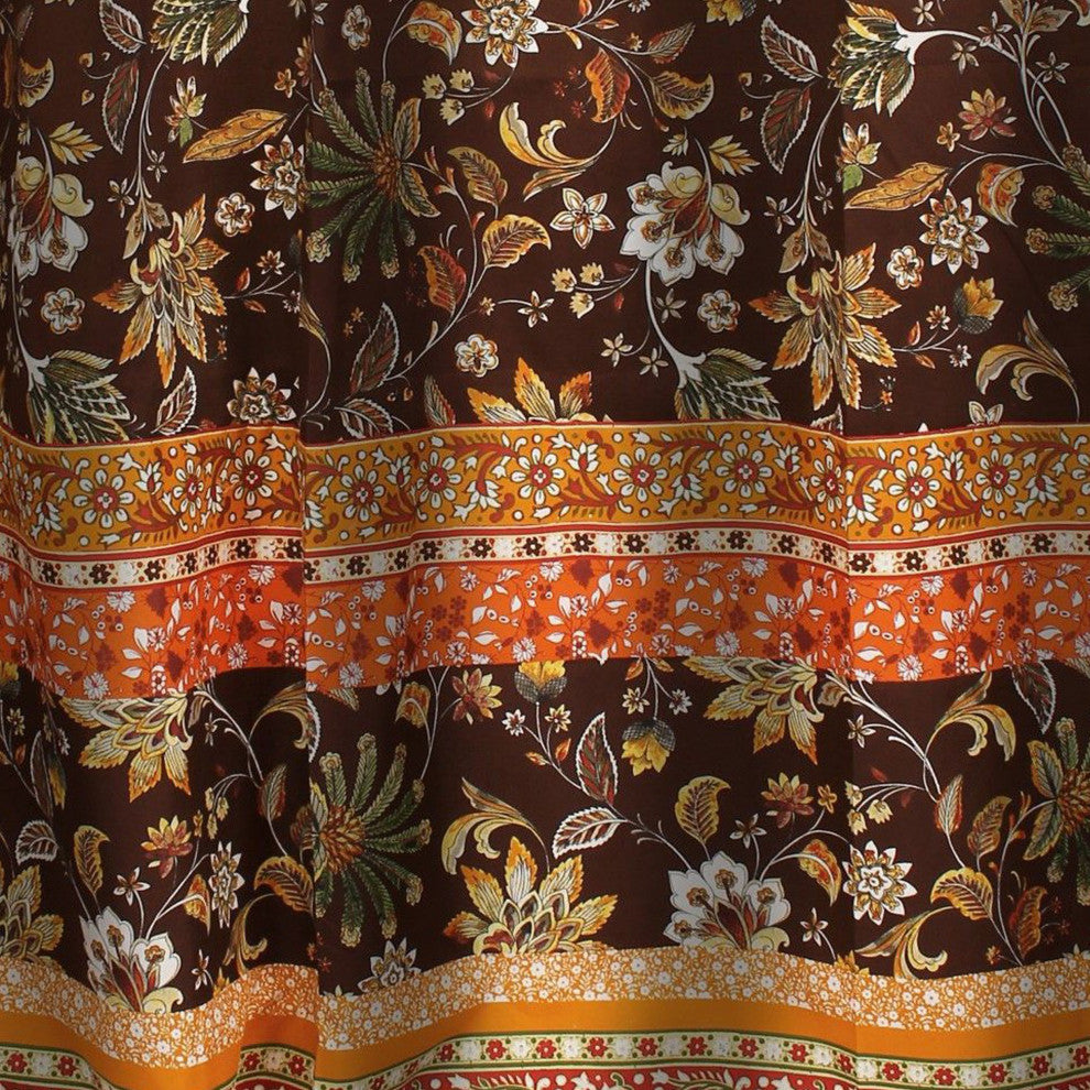 Benzara BM293200 Shower Curtain, Brown Microfiber Polyester, Jacobean Print