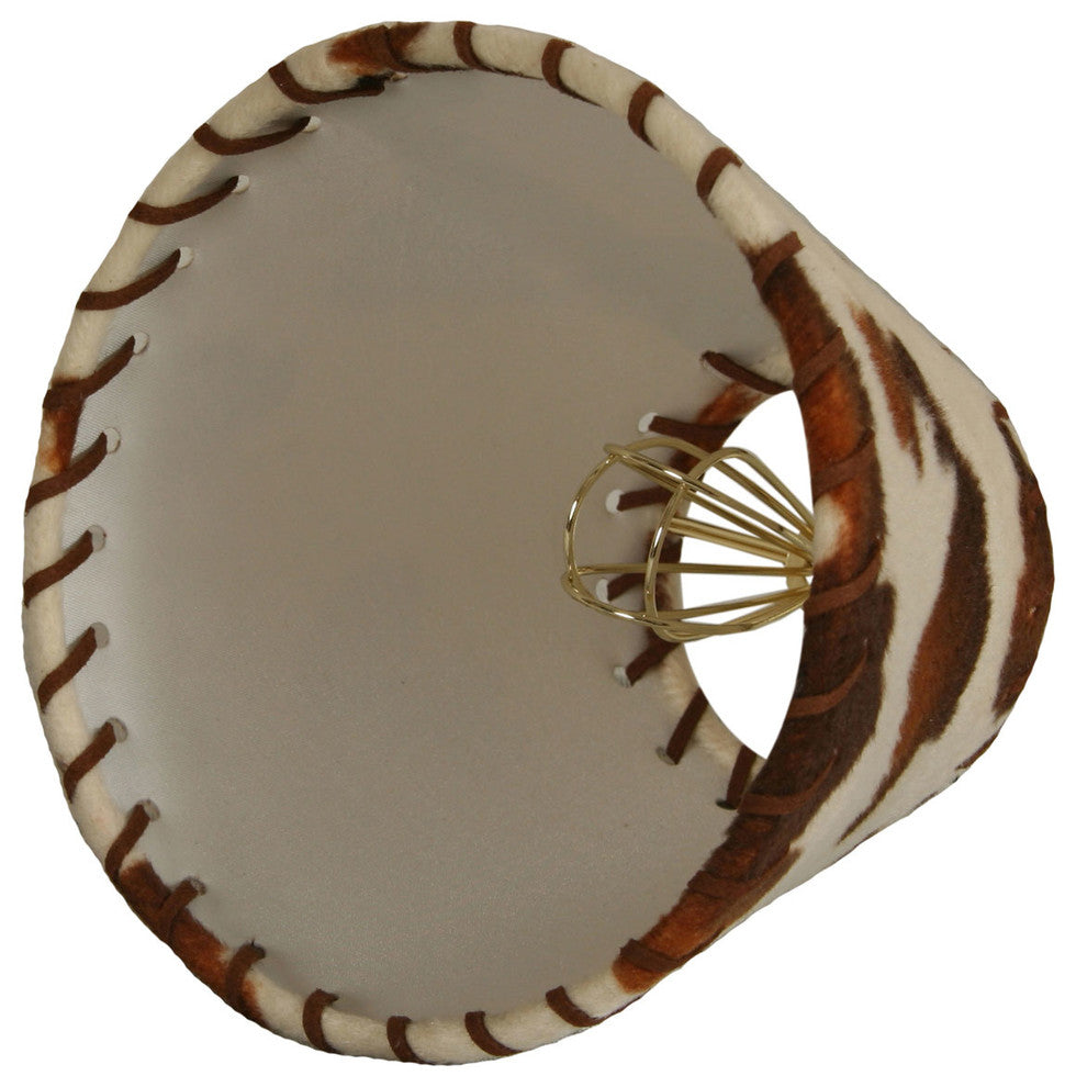 Royal Designs 6" Brown/Beige Cowhide Chandelier Lamp Shade With Lace, Single