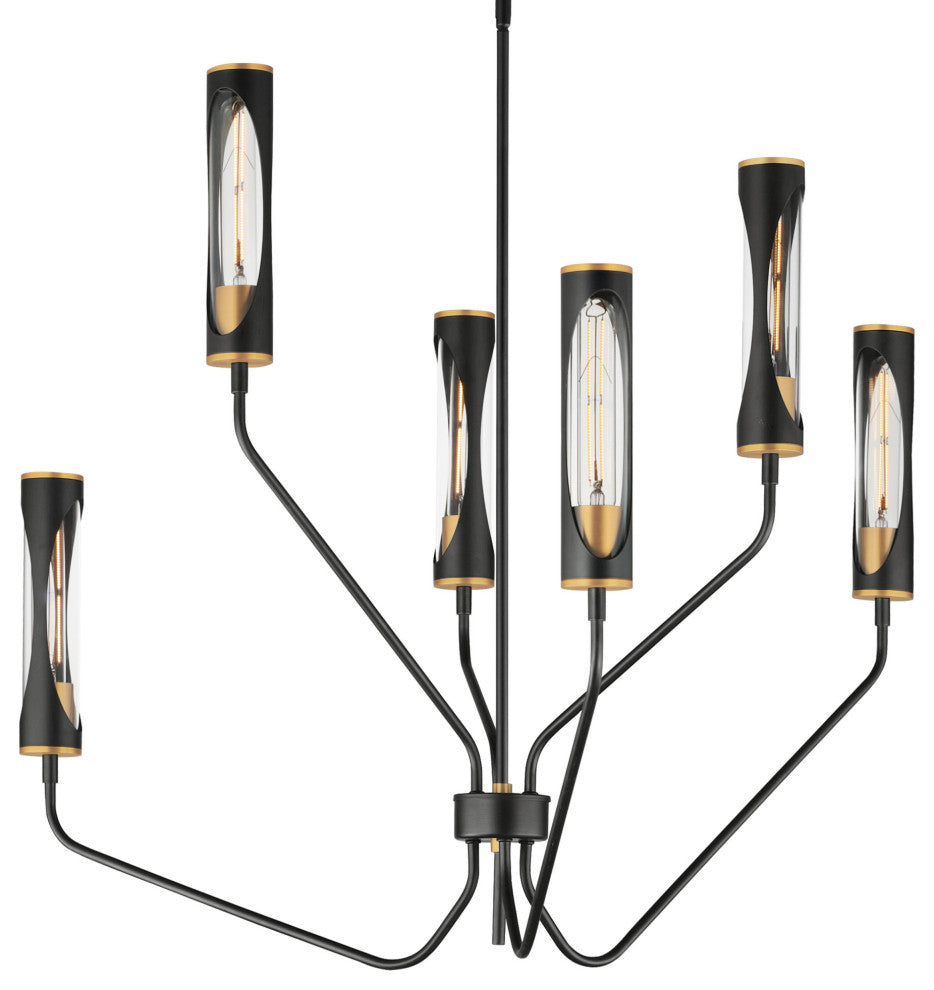 Maxim 16176 Regent 6 Light 36"W LED Abstract Chandelier - Black / Antique Brass