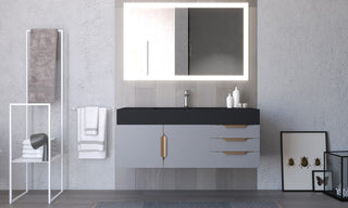 CastelloUSA Amazon 48" Wall Mounted Vanity Set, Gray, Black Top, Gold Handles