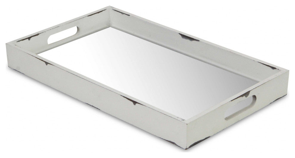 White Wooden Mirrored Serving Tray