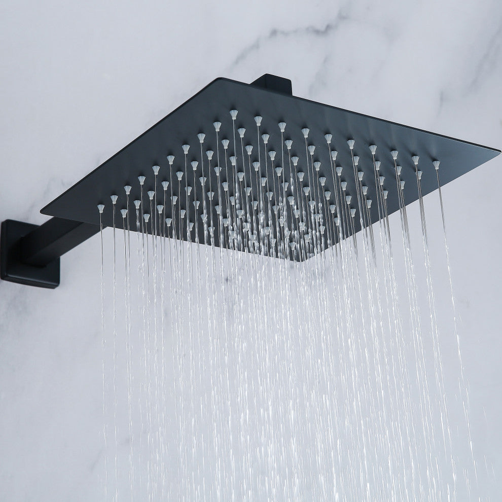 10-12 Inch High Pressure Shower Head Stainless Steel Ultra-Thin Rain Showerheads, Matte Black, 12 Inches, Square