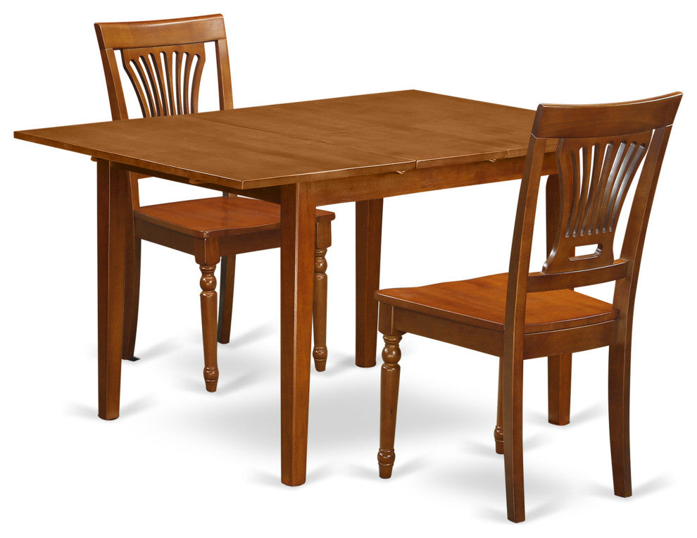 3 Pc Milan Kitchen Table Featuring Leaf, 2 Wood Dinette Chairs In Saddle Brown .