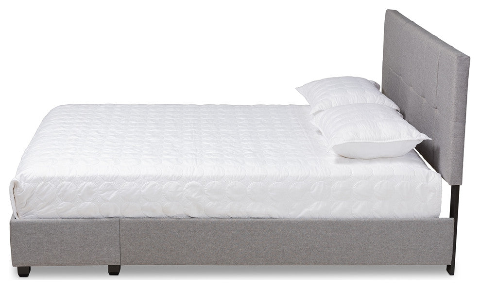 Light Grey Fabric Upholstered 2-Drawer King Size Platform Storage Bed