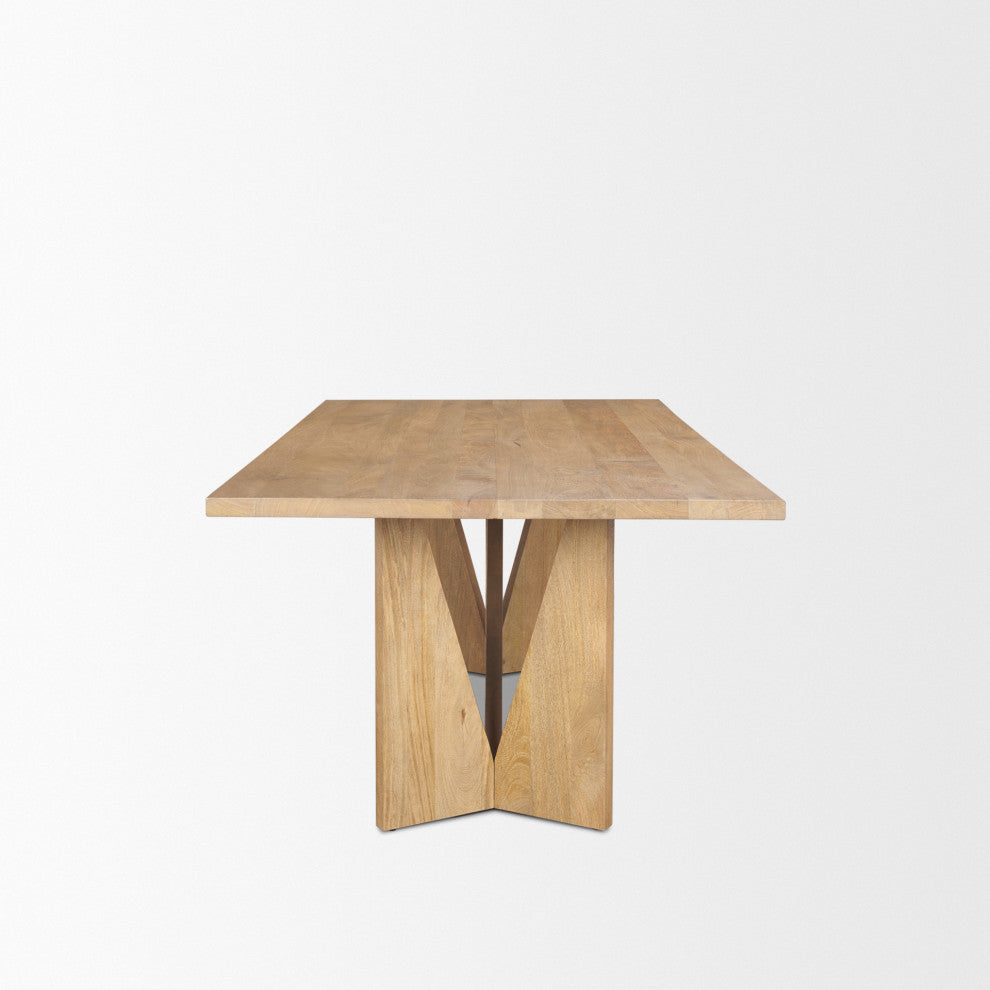 Tarro 84" Rectangular Light Brown Wood With Geometrical Base Dining Table