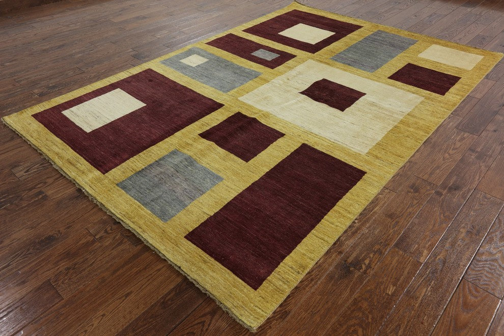 Gabbeh Geometric Multicolor Hand-Knotted Wool Rug, 7'x10'