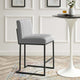 Tufted Counter Stool Chair, Fabric, Metal, Gray, Modern, Bar Pub Bistro